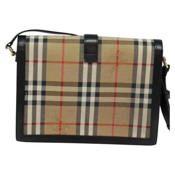 Burberrys Nova Check Shoulder Bag Canvas Beige Gold black Auth BD1811 - Picture 2 of 14